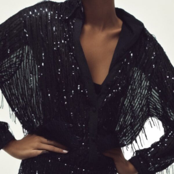 Sequined Black Pant and Jacket Set
