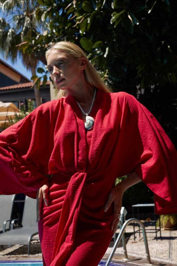Red Cotton Linen Dress