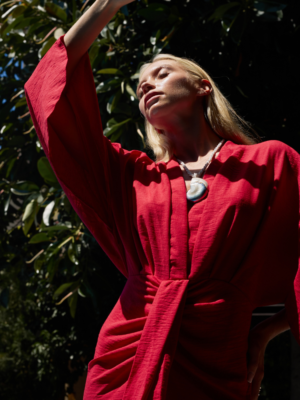 Red Cotton Linen Dress
